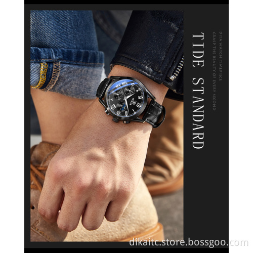 OLEVS Watch 2871 Multifunctional Sports Fashion Genuine Leather Wristwatch Chronograph Waterproof Luminous Men's Watch